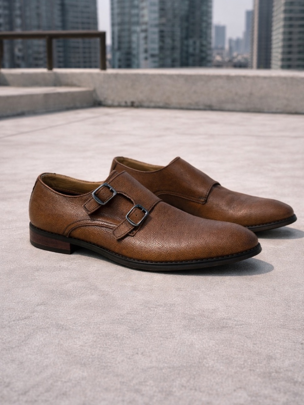 Robert Wayne Luther Double Monk Strap Leather Shoes Brown 11.5 Excellent